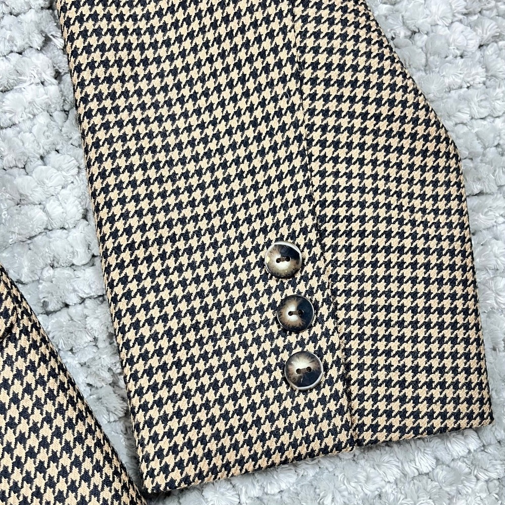 VTG Y2K Liz Claiborne Tan Black Houndstooth Wool Blazer Sz 12 Academia Business - Picture 4 of 10